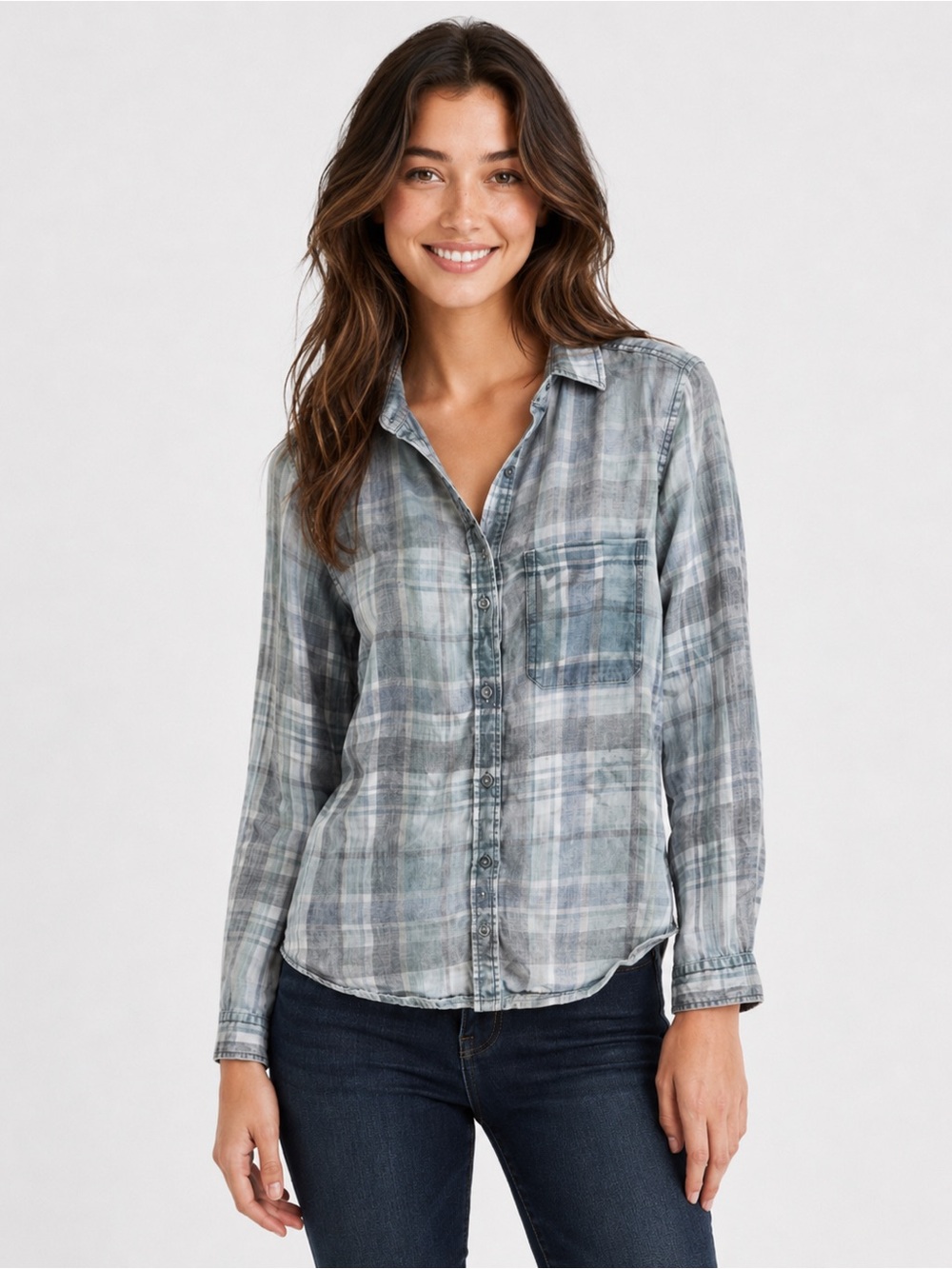 AMERICAN EAGLE WOMENS PLAID BOYFRIEND FIT LONG SLEEVE BUTTON DOWN SHIRT SIZE XS